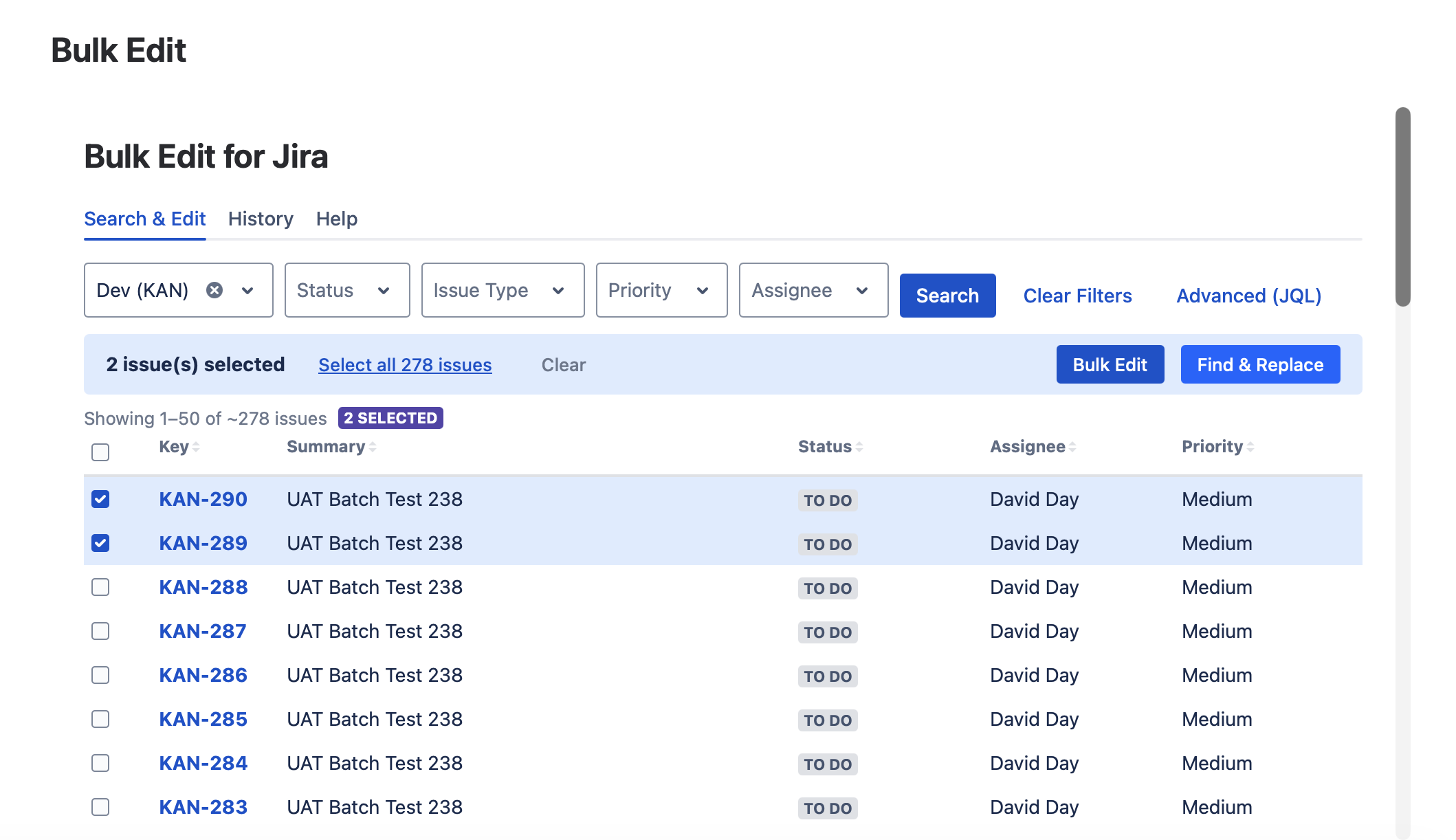 Jira Bulk Edit - Find & Replace functionality across issues