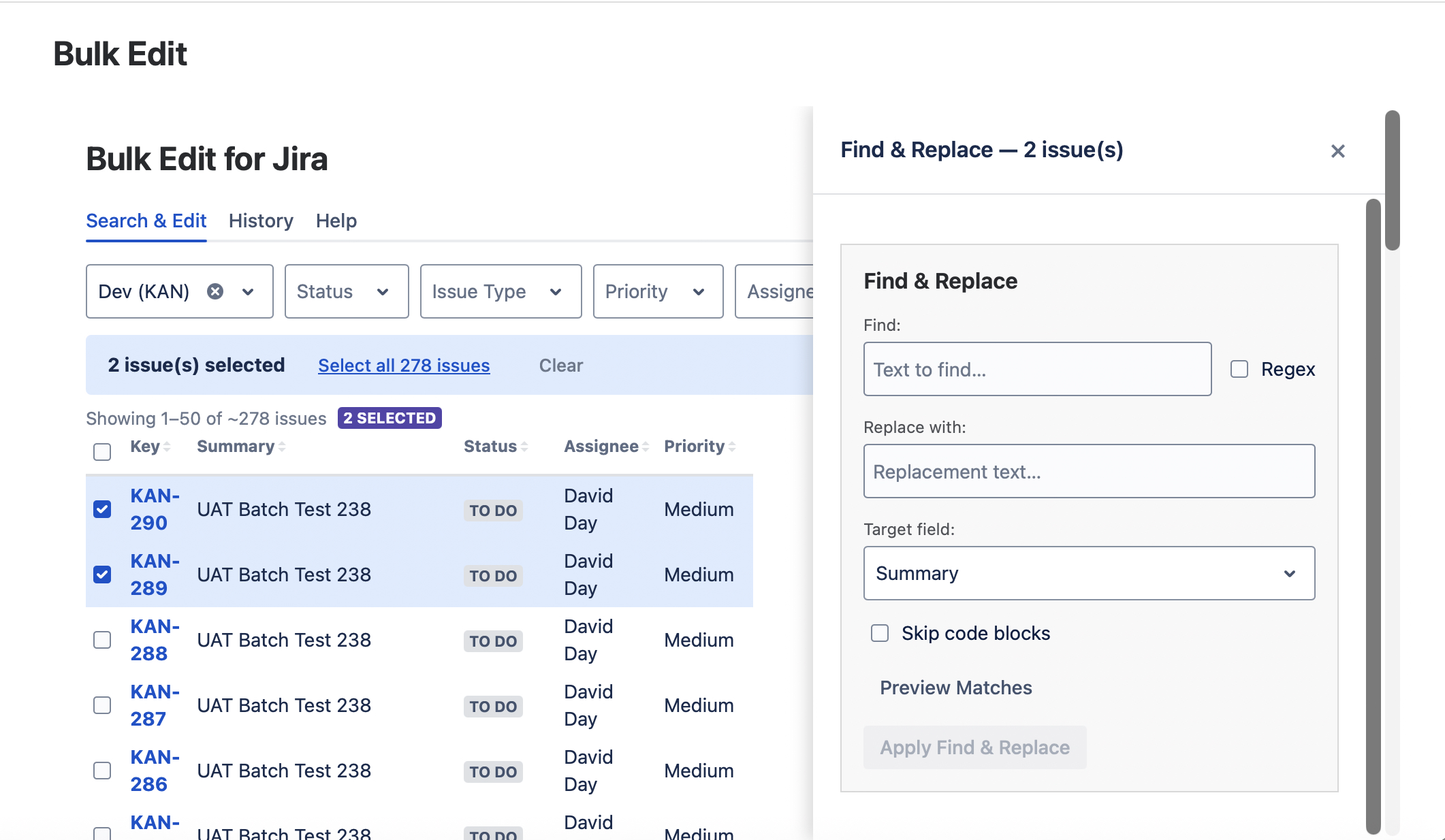 Jira Bulk Edit - Results summary showing completed bulk operations